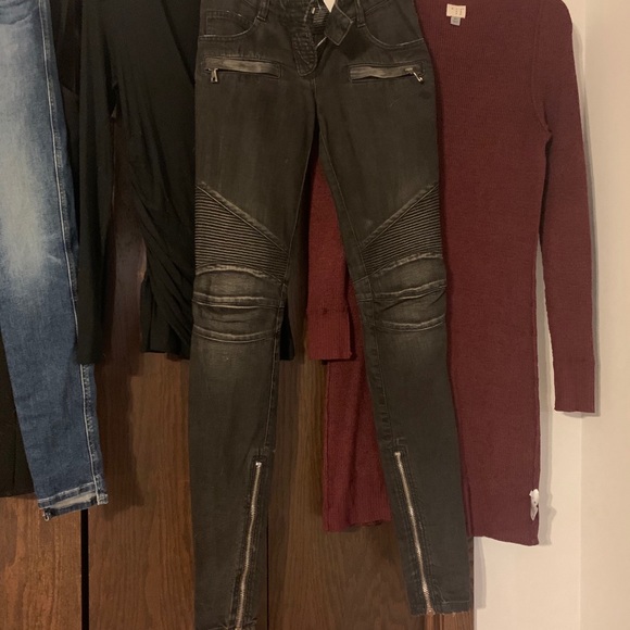 Balmain Distressed Grey Moto Jeans US2, 34 - Picture 3 of 5